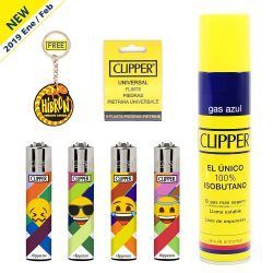 Clipper 4 Mecheros Encendedores Diversos Surtidos Bonitos, 1 Carga Gas Encendedor Clipper 300 Ml, 9uds De Piedra Clipper Y 1 Llavero Gratis
