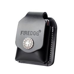 Funda de piel auténtica para encendedor, hecha a mano con pasador para cinturón y tapa abatible, negro