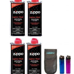 Pack 4 Gasolina Zippo para encendedores 125ml + funda portamecheros con 2 mecheros.