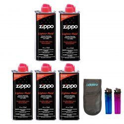 Pack 5 Gasolina Zippo para encendedores 125ml + funda portamecheros con 2 mecheros