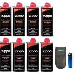 Pack 8 Gasolina Zippo para encendedores 125ml + funda portamecheros con 2 mecheros