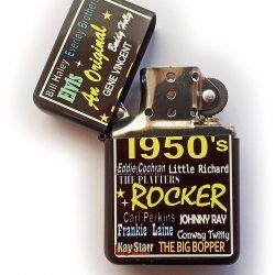 Stoneys Badges 1950 's Rock and Roll de mechero en impreso funda libre Reino Unido POST 1950 de estilo